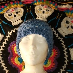 Handmade Crochet Variegated Blues Beanie Hat